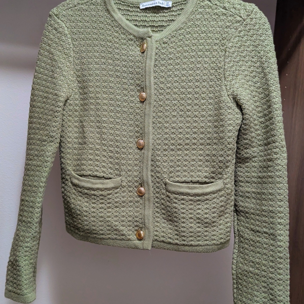 Abercrombie & Fitch Olive Knit Textured Button Cardigan